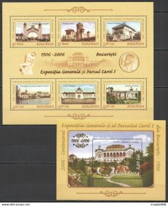 2006 Romania Carol I Park !!! Gold Foil Architecture #6077-82 Bl378-9 ** Rm284