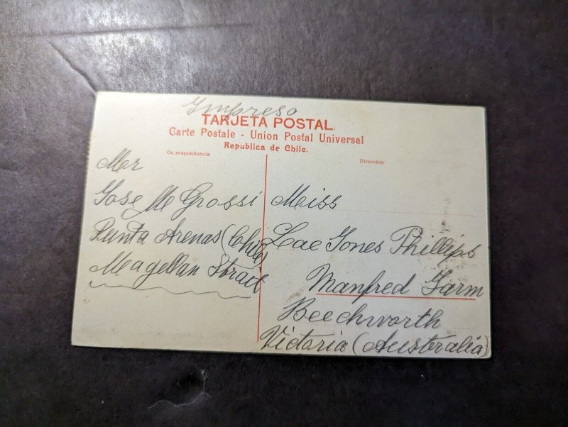 1910 Chile Postcard Cover Punta Arenas to Beechworth Victoria Australia