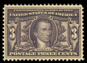 United States, 1904-9 #325 CatSMQ $250, 1904 3c violet, never hinged, with 20...