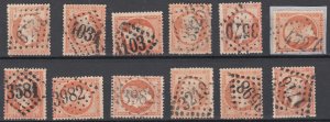 003439/ France 1862+ Sc27 40c Fine Used Selection Full Cancels x12