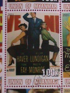 UNION OF MYANMAR STAMP-2001-MARILYN MONROE: MOVIE POSTER -MNH STAMP SHEET -RARE