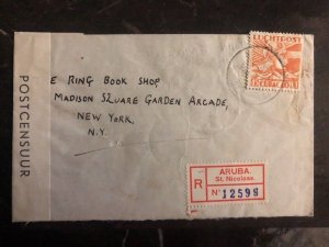 1940 Aruba Curacao Dutch West Ind Censored Cover To Ring Book Shop New York USA