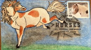 Horses 2024 First Day Cover Stamp Hand Drawn Painted FDC - KICK!