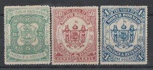 LABUAN 1896 Arms set 25c-$1, error LABUAN overprint OMITTED.