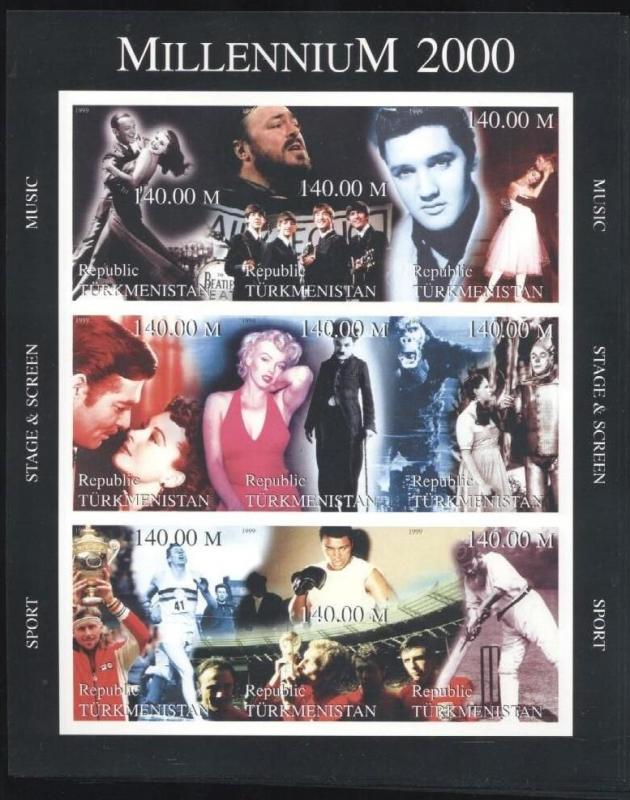 TURKMENISTAN SHEET IMPERF MILLENNIUM MARILYN ELVIS CINEMA