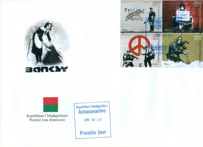 Banksy Street Art Graffiti Paintings Madagascar FDC first day covers set