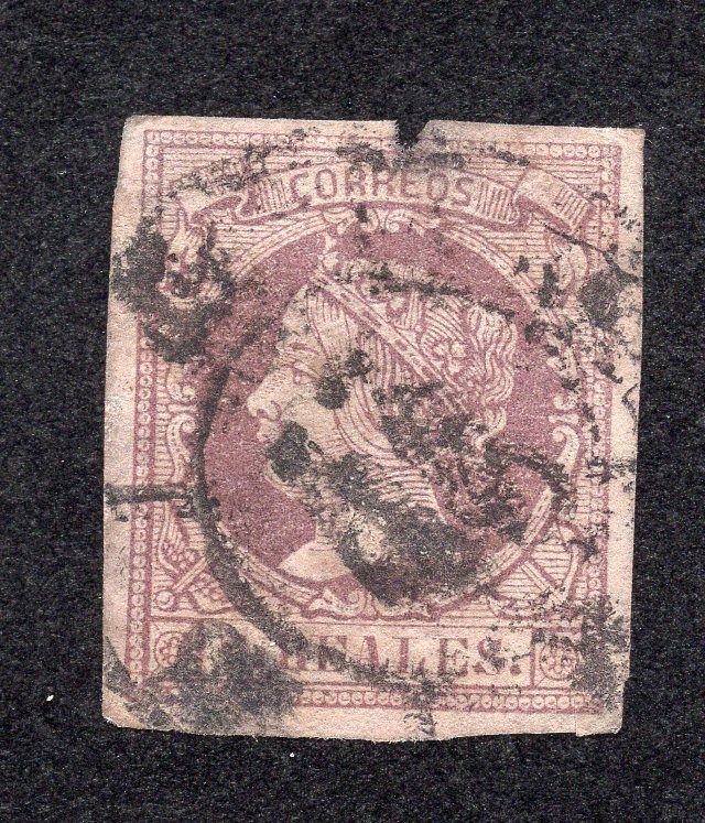 Spain 1860 2r lilac on lilac Isabella II, Scott 54 used, value = $11.00
