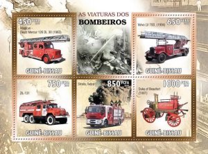 GUINEA BISSAU - 2010 - Fire Engines- Perf 5v Sheet - Mint Never Hinged