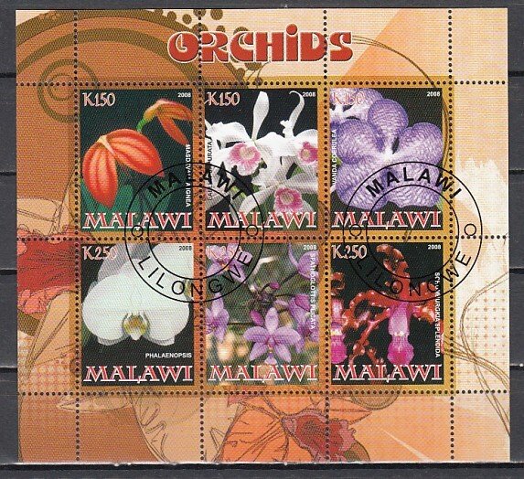 Malawi, 2008 Cinderella issue. Orchids sheet of 6. Canceled. ^