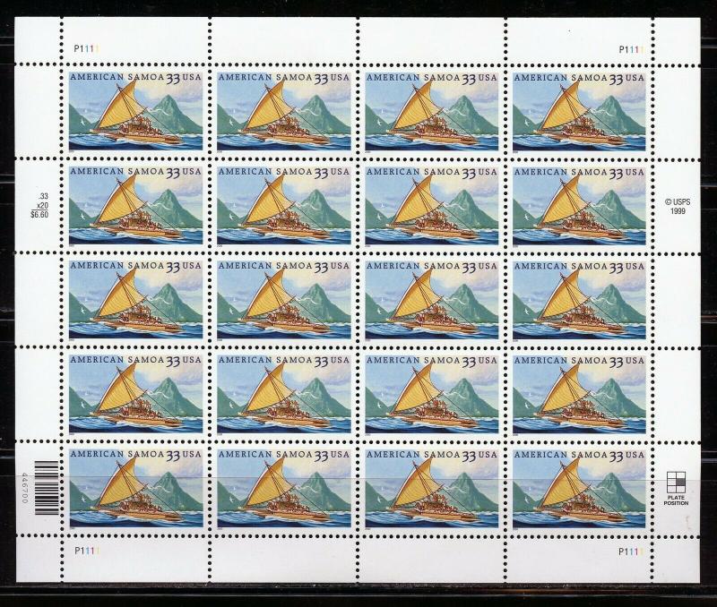 UNITED STATES SCOTT#3399 AMERICAN SAMOA  SHEET OF TWENTY MINT NH 