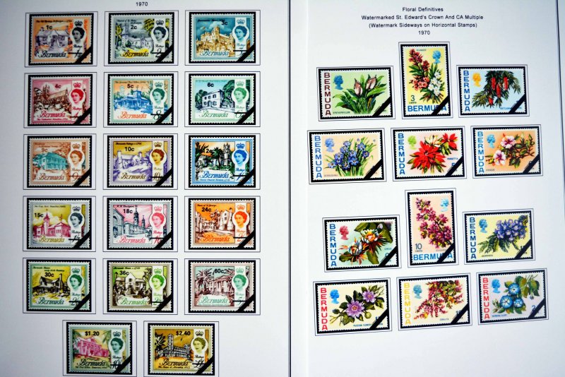 COLOR PRINTED BERMUDA 1865-1999 STAMP ALBUM PAGES (86 illustrated pages)