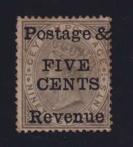 Ceylon Sc #100 (1885) 5c on 96c olive grey Victoria Surcharged Mint H (S.G. 159)