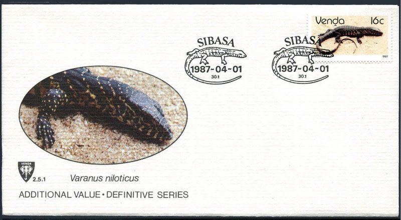 SA-Venda 140, FDC. Michel 154. Reptiles 1987. Varanus niloticus.