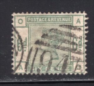 GB 1884 QV 6p Green Good Color Neat Cancel #105 CV$280