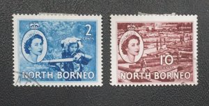 NORTH BORNEO Sc# 262, 267 set of 2 different Queen Elizabeth stamps USED