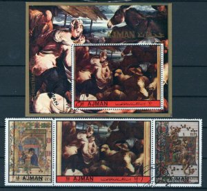 Ajman 2460 A-2462 A, Block 514 A CTO Christmas Paintings ZAYIX 0424M0056