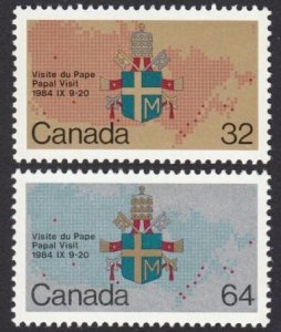 Canada  Sc# 1030-1031 VISIT OF THE POPE TO CANADA religion CPL SET of 2 1984 MNH