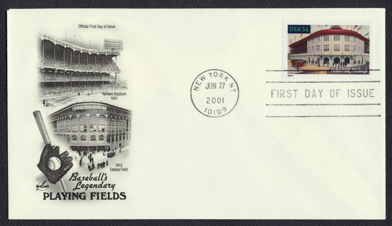 #3510-3519 34c Legendary Playing Fields, Art Craft FDC **ANY 4=FREE SHIPPING**