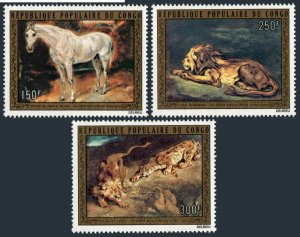 Congo PR C157-159, MNH. Mi 369-371. Eugene Delacroix, 1973. Horse, Lion, Tiger.