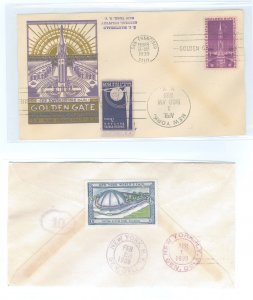 US 852/853 1939 Dual first day cover 1) 3c Golden Gate International Expo with first day cancel & a Staehle cachet 2) NY Worl...