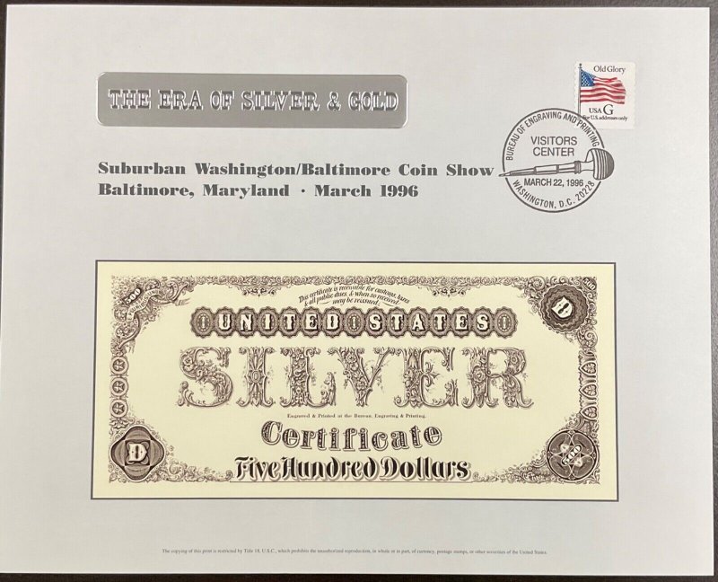 BEP B205 Souvenir Card back $500 Silver Certificate - Canceled and Uncanceled