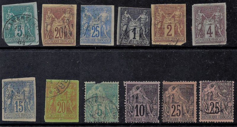FRENCH COL:ONIES 1877-18811 unused rest used scv $190.00 less less 80%=$38.00