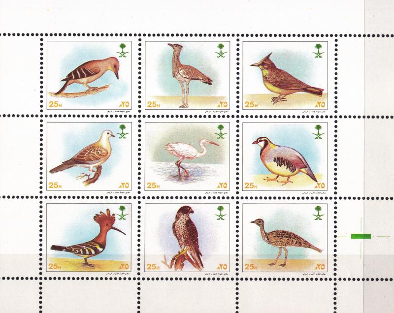 SAUDI ARABIA MINI SHEET BIRDS  BLOCKS OF 9  MINT NH