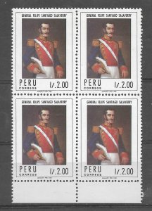 PERU 1987 MILITARY GENERAL SALAVERRY MICHEL 1354 SCOTT 915 MINT NH 1 VALUE BLOCK