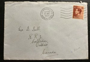 1937 Manchester England Cover To Calledon Canada King Edward VIII Stamp