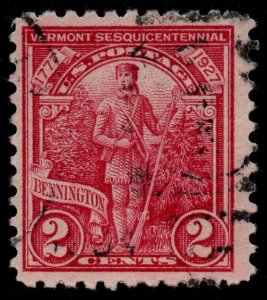 U.S. Scott #643: 1927 2¢ Vermont Sesquicentennial, Used, F+