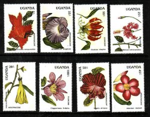 Uganda-Sc#612-9-unused NH set-Flowers-Flora-1988-