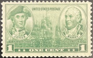 Scott #790 1936 1¢ Greatest War Heroes Navy Jones and Barry MNH OG