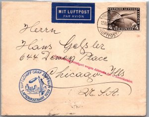 SCHALLSTAMPS GERMANY 1929 POSTAL HISTORY GRAF ZEPPELIN AIRMAIL COVER ADDR USA