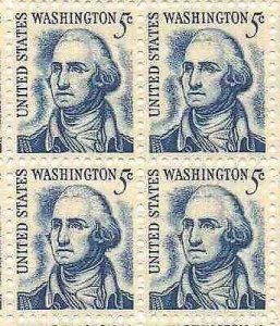 1966 George Washington redrawn Block of 4 5c Postage Stamps, Sc# 1283b MNH, OG