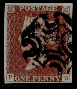 GB QV SG8, 1d red-brown BLACK MX PLATE 19, USED. Cat £60. FB 