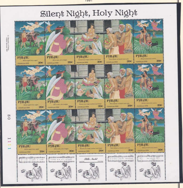 Palau # 298, Christmas - Song Silent Night, Holy Night, NH, 1/2 Cat.