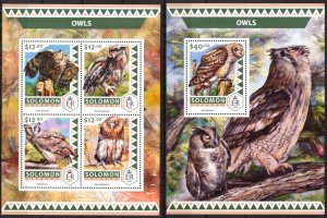 Solomon Islands 2016 Birds Owls I sheet +S/S MNH