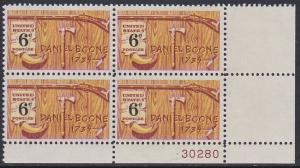 1357 Daniel Boone Plate Block MNH