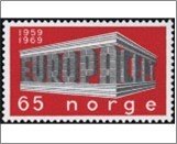 Norway NK 626   C.E.P.T.- Building Grey black,Carmine red 65 Øre