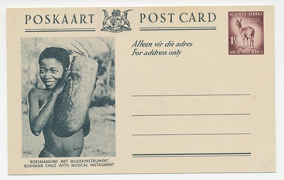 Postal stationery South West Africa Bushman child - Musical instrument