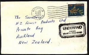 AUSTRALIA 1985 33c on underpaid cover to New Zealand..............74735