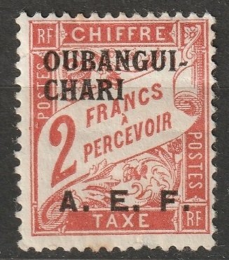 Ubangi-Shari 1928 Sc J10 postage due MH* disturbed gum/small thin