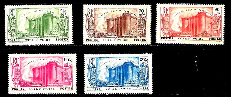 Ivory Coast set, Scott #B3-7, NH, No glue