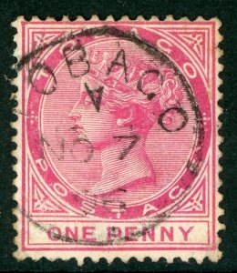 Tobago British 1879 Queen Victoria 1d Rose Wmk CCC Perf 14 Sc #1 VFU G928