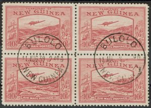 NEW GUINEA 1939 BULOLO AIRMAIL 10/- BLOCK USED