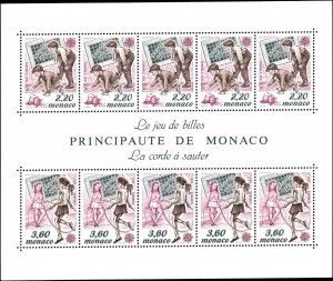 Monaco #1683a, Complete Set, S/S Sheet of 5, 1989, Children, Toys, Never Hinged