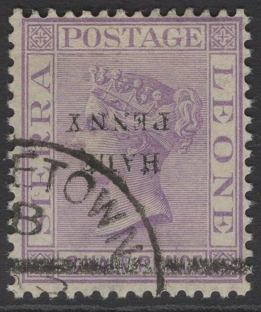 SIERRA LEONE SG39a 1893 ½d on 1½d PALE VIOLET SURCHARGE INVERTED USED