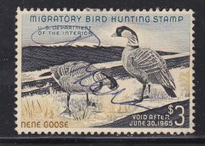 US RW 31 Used 1964 $3 multi Duck Stamp-Hawaiian Nene Geese