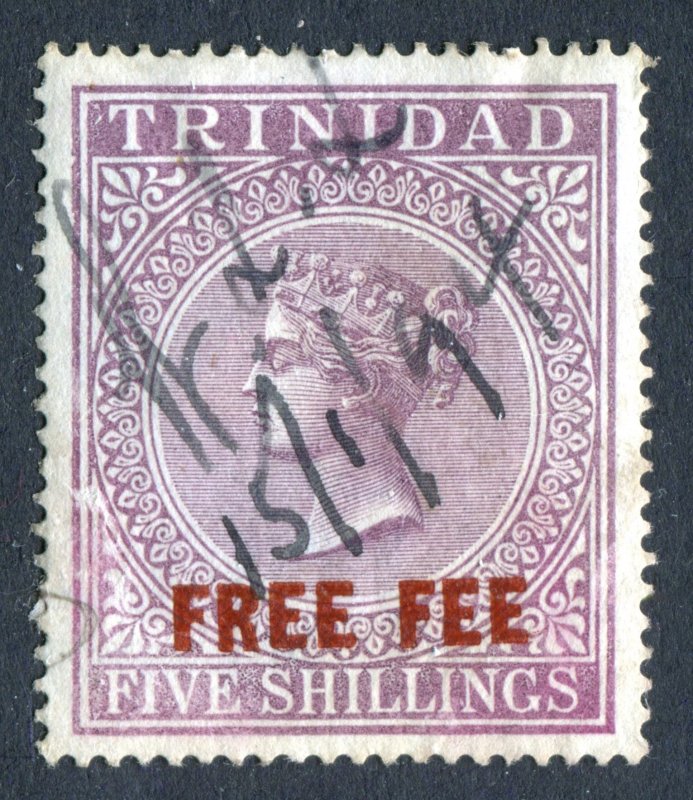 Trinidad 1890 QV. FREE FEE Revenue. 5s lilac. Used.