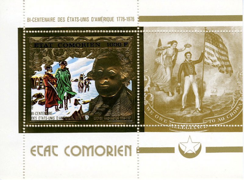 Comoros 1974 Imperf. Bicentenary Of The American Revolution, Gold Issue Full N°